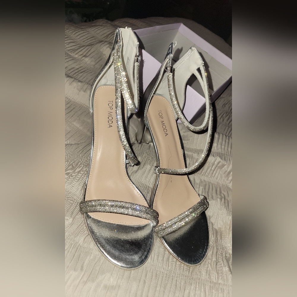 Elegant Silver Strappy Heels Size 10 Worn Once